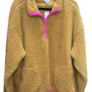 NWT Crown & Ivy Tan Shine Bright Sherpa Pullover with Pink Trim. Size 2XL